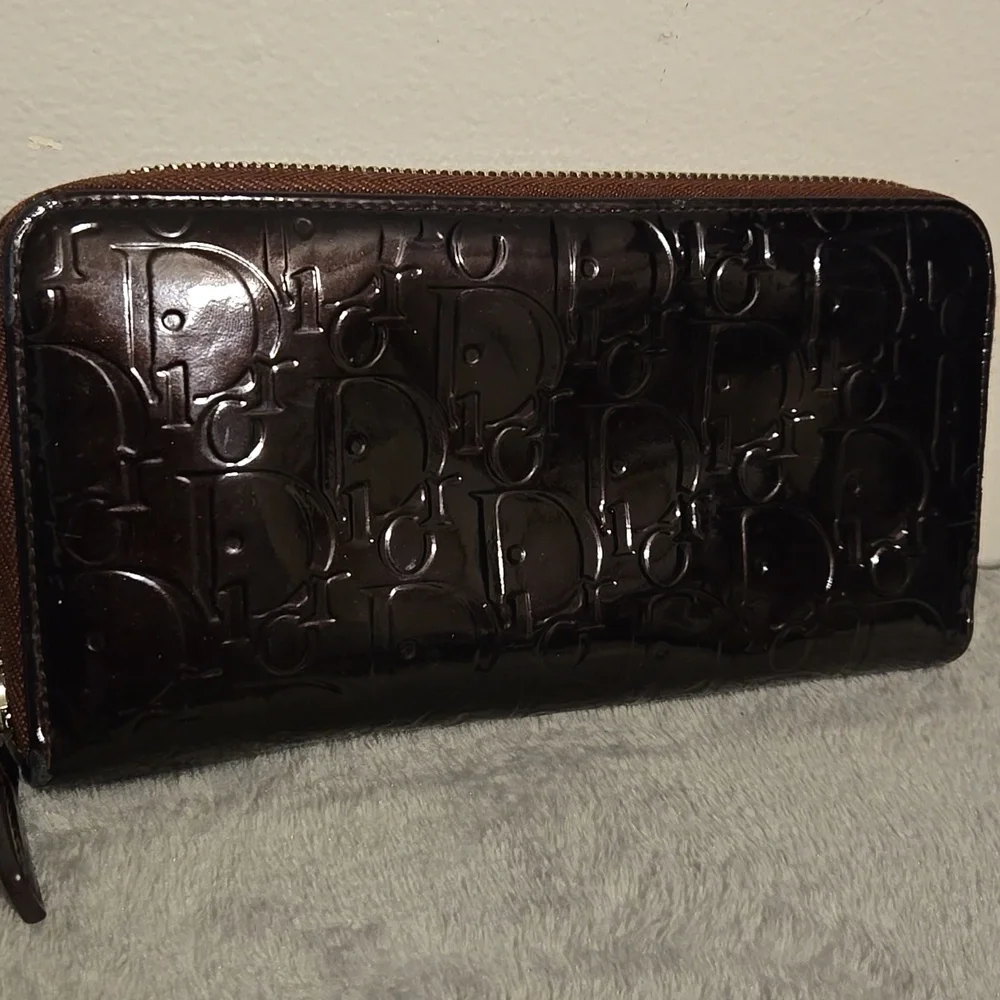 Dior Burgundy Patent Leather Embossed Wallet